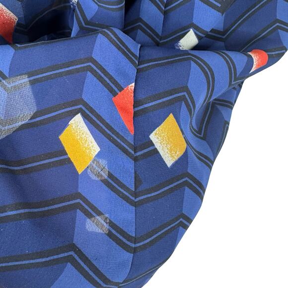 Vintage 80s Geometric Chevron Tunic Blouse Sheer Panels Blue Art Deco Pattern L - Picture 8 of 16